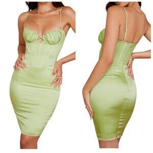 House of CB Nathalia Pistachio Satin Corset Midi Dress M